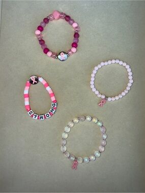Breast cancer awareness bracelet handmade beaded stretch 7 inches customize pink